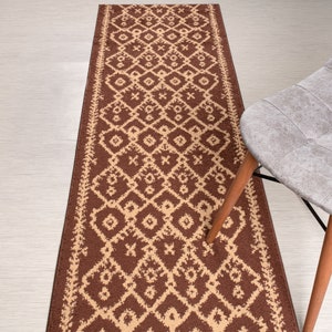 Custom Length Brown Trellis Runner Rug: Non-Slip, Washable (26 Inch Wide)