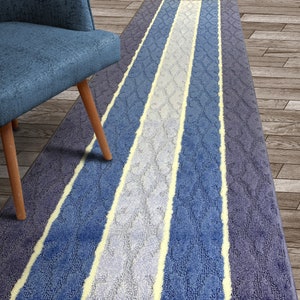 Custom Length Hallway Runner Rug, Slip Resistant, 26 Inch Wide X Your Choice of Length, Sold and Priced Per Foot, Blue