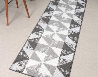 Custom Length Hallway Runner Rug, Slip Resistant, 26 Inch Wide X Your Choice of Length, Sold and Priced Per Foot, Grey & White