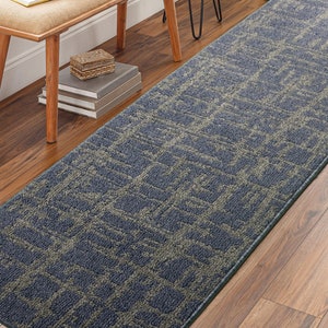 Hallway Runner Rug Non-Slip Backing, Abstract Blue, Heavy Duty Berber Style Carpet Runner for Entryway, Kitchen (6ft, 8ft,10ft,12ft)