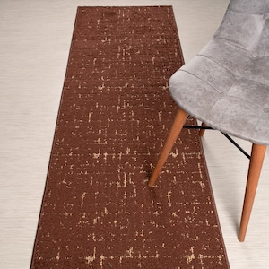 Custom Length Non-Slip Washable Runner Rug for Bathroom Kitchen Bed Room Hallway, 26 Inch Wide X Your Choice of Length, Vintage Brown