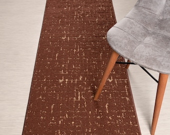 Custom Length Non-Slip Washable Runner Rug for Bathroom Kitchen Bed Room Hallway, 26 Inch Wide X Your Choice of Length, Vintage Brown