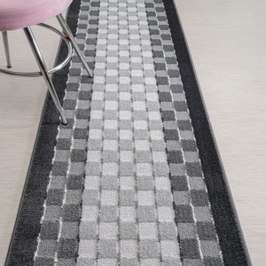 Custom Size Hallway Runner Rug, Non Slip, 31 Inch Wide X Your Choice of Length, Sold and Priced Per Foot, Checkered Grey