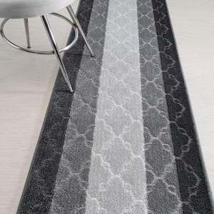 Custom Cut Non-Slip Runner Rug Mat for Bathroom Kitchen Hallway, 31 Inch Wide X Your Choice of Length, Trellis, Grey