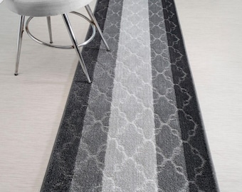 Custom Cut Non-Slip Runner Rug Mat for Bathroom Kitchen Hallway, 31 Inch Wide X Your Choice of Length, Trellis, Grey