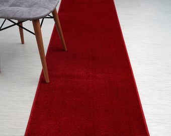 Non Slip Washable  Solid Plain Burgundy Hallway Kitchen Entryway Bathroom Carpet Runner Rug, 26 Inch Wide X Your Choice of Length