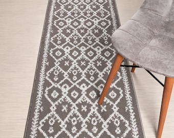 Custom Length Non-Slip Washable Runner Rug for Bathroom Kitchen Bed Room Hallway, 26 Inch Wide X Your Choice of Length, Trellis Grey