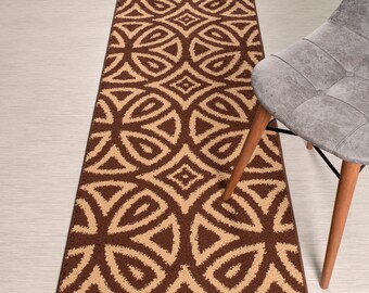 Custom Length Non-Slip Washable Runner Rug for Bathroom Kitchen Bed Room Hallway, 26 Inch Wide X Your Choice of Length, Diamond Brown