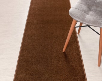Custom Length Hallway Kitchen Entryway Runner Rug, Non Slip Backing, 26 Inch Wide X Your Choice of Length, Machine Washable, Solid Brown