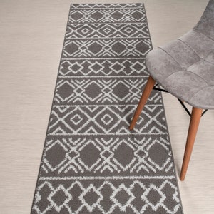 Custom Length Southwest Grey Runner Rug: Non-Slip Washable Hallway Rug