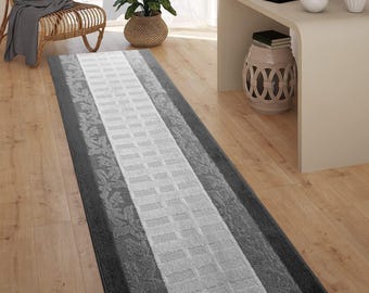 Non-Slip, Gray,  Washable Carpet Runner Rug with Rubber Backing, Custom Length Floor Mat for Kitchen Hallway Stairs Bedroom Bathroom Entry