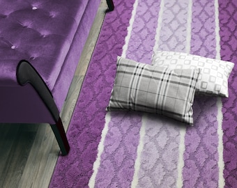 Custom Length Hallway Runner Rug, Slip Resistant, 26 Inch Wide X Your Choice of Length, Sold and Priced Per Foot, Damask Design, Lilac Color