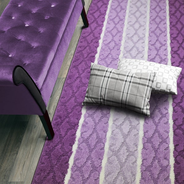 Custom Length Hallway Runner Rug, Slip Resistant, 26 Inch Wide X Your Choice of Length, Sold and Priced Per Foot, Damask Design, Lilac Color