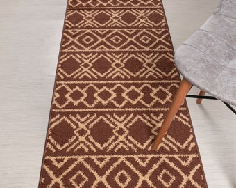 Custom Length Southwest Brown Runner Rug: Non-Slip, Washable, 26" Wide