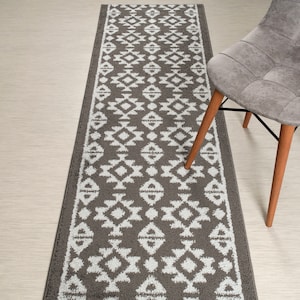Custom Length Southwestern Runner Rug: Non-Slip Grey Hallway Rug