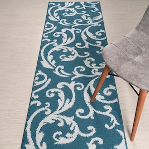 Custom Length Non-Slip Washable Runner Rug Mat for Bathroom Kitchen Bed Room Hallway, 26 Inch Wide X Your Choice of Length, Blue