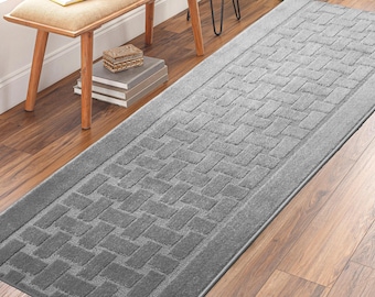 Non-slip Washable Grey Hallway Carpet Runner Rug for Kitchen, Bedroom, Bathroom, Entryway, Stairs ! 26 Inch Wide X Custom length
