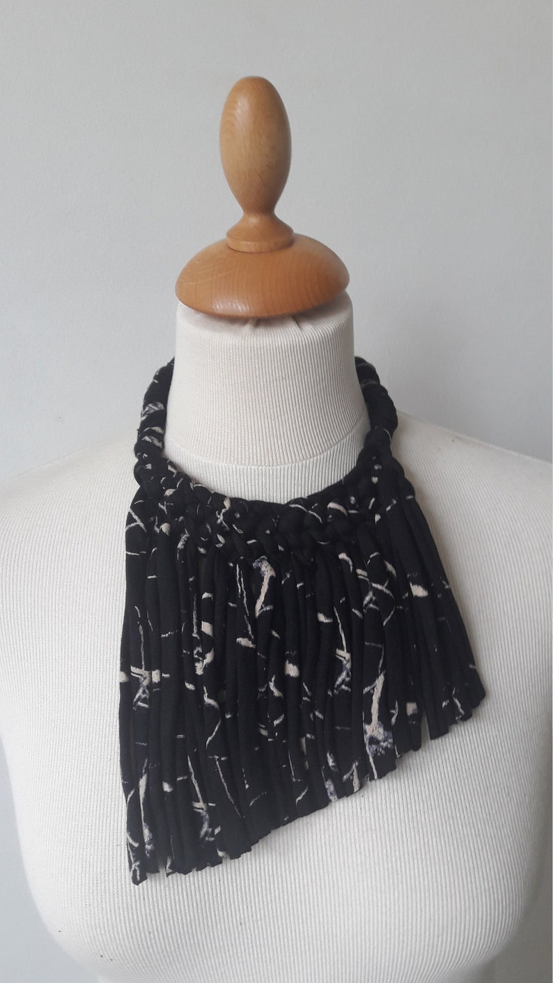 Asymmetrical necklace, Fabric necklace, Statement necklace, Frin Asymmetrical necklace, Fabric necklace, Statement necklace, Frin