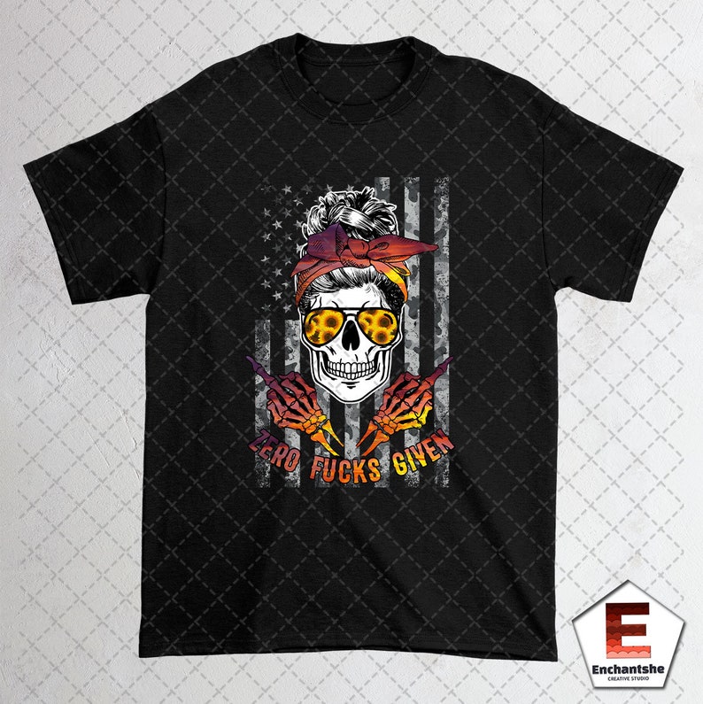 Zero Fucks Given Skull Lady PNG Messy Bun Middle Finger | Etsy