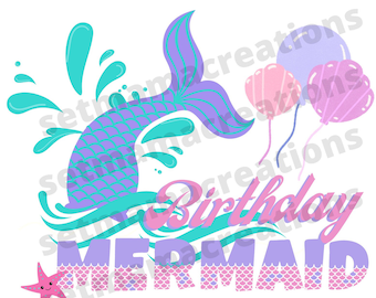 Birthday Mermaid PNG for Sublimation