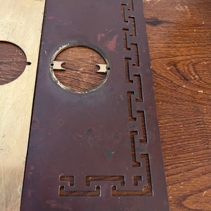 Antique vintage brass mid century modern door knob plate
