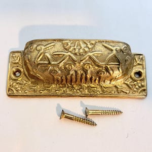 Antique vintage solid brass primitive farmhouse millers falls mass. drawer bin pull