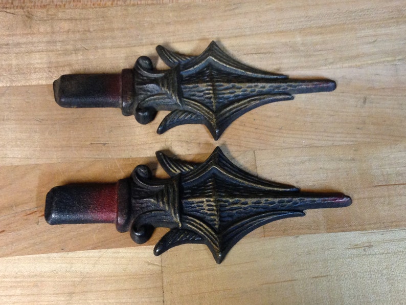 Antique vintage art deco cast iron curtain drapery rod finial parts repurpose reclaimed