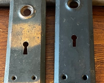 Antique vintage lot of 2 door knob key hole lock 7" plates
