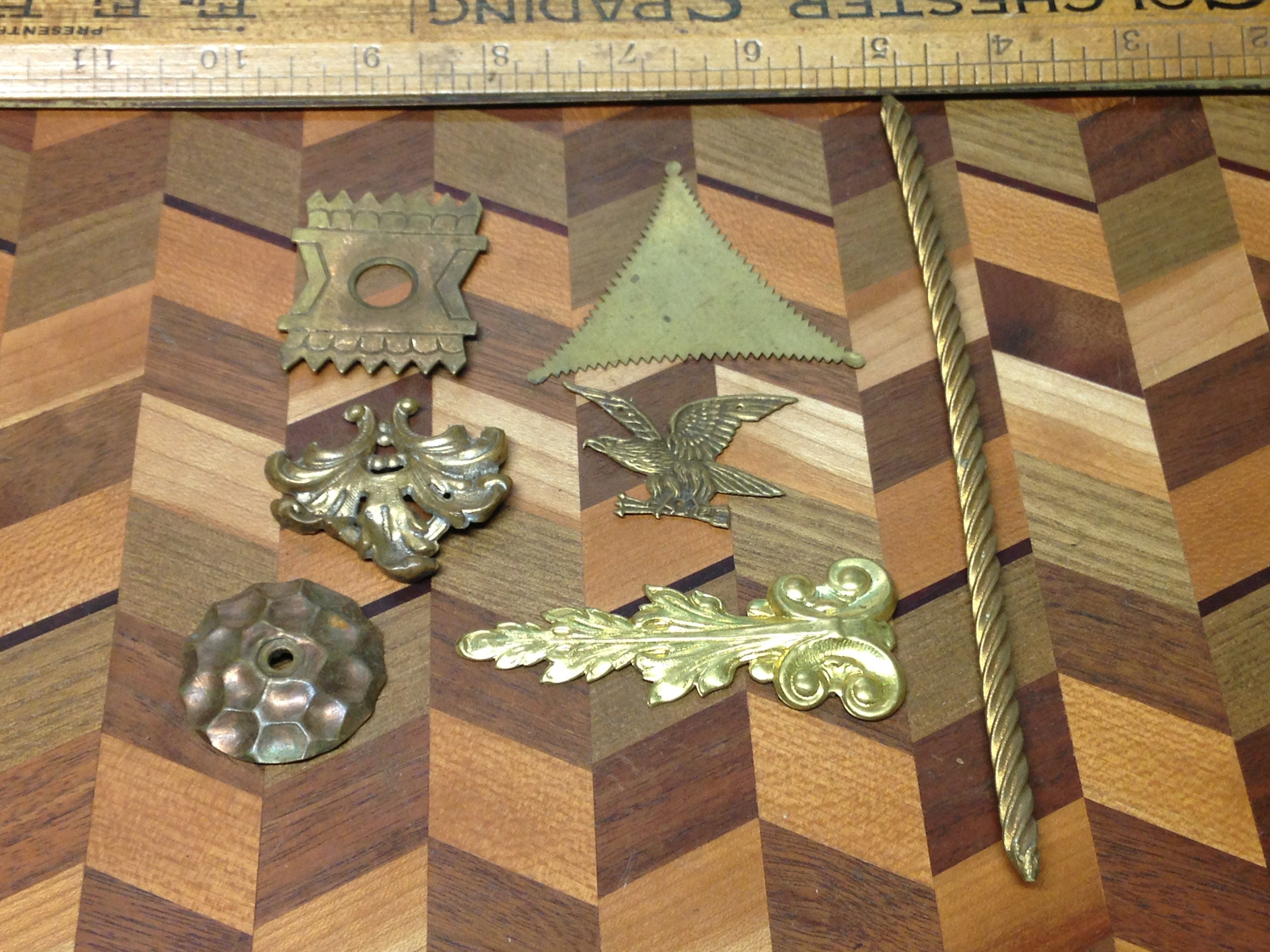 Antique vintage art nouveau metal brass stampings furniture mounts gilt ormolu bracket parts repurpose