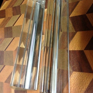 2 ANTIQUE VINTAGE HEAVY large 6&quot; x 1 1/4&quot; x 1 1/4&quot; x 1 1/4&quot; shabby glass crystal