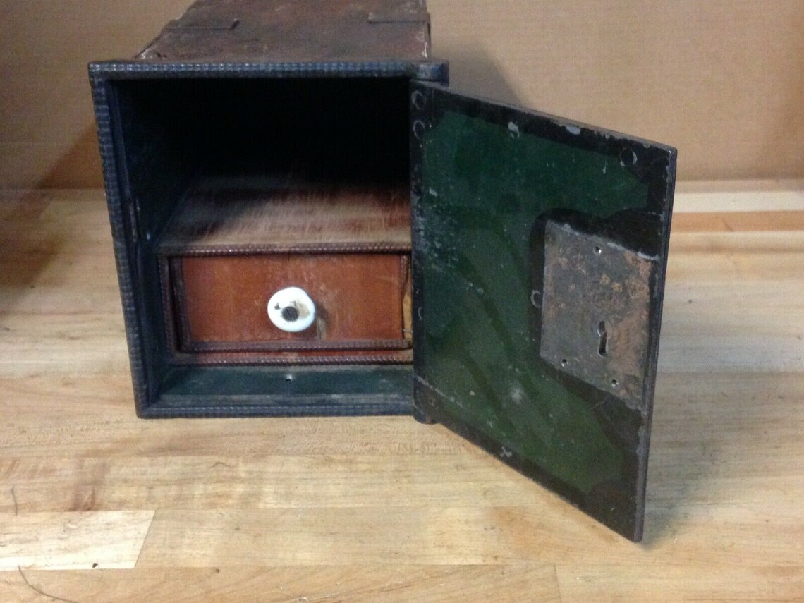 ANTIQUE VINTAGE CAST iron lock box strong box with drawer Etsy