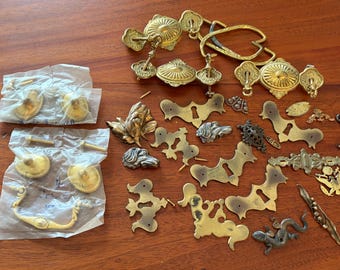 Antique vintage brass key hole escutcheon furniture pulls mounts parts