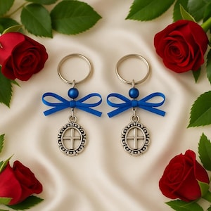 Blue Cross Keychains: Greek Baptism Favors, Christening Souvenirs (Set of 10)