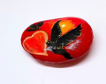 Valentine's day hand painted rocks, Beach rocks home decor, Hand painted party favors Unique pebble art painted stones gift for her