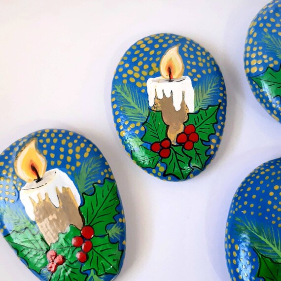 Christmas Santa Head Decorative Hand Painted Rocks, Garden