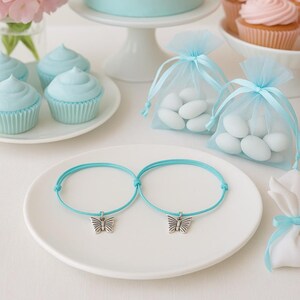 Butterfly Wish Bracelet Favors: Blue Cord, Adjustable Charm Bracelet (Set of 50)
