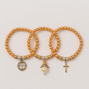 10 orange angel bracelets first communion gifts to guests, Elastic bracelets for sweet sixteen party favor, Bulk angel bracelets quinceañera