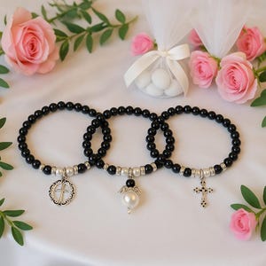 25 cross bracelets first communion gifts to guests, Elastic bracelets for sweet sixteen party favors, Bulk angel bracelets baptism favors
