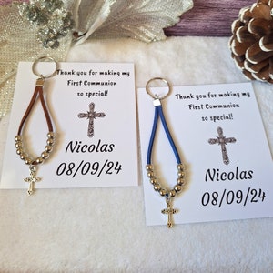 50 mini chapelets personnalisés porte-clés Cadeaux de 1ère communion pour les invités | Cadeau religieux personnalisé pour baptême | Souvenir de baptême catholique