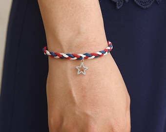 Set van 10 gevlochten 4 juli-armbanden: kleuren Amerikaanse vlag, sterbedel