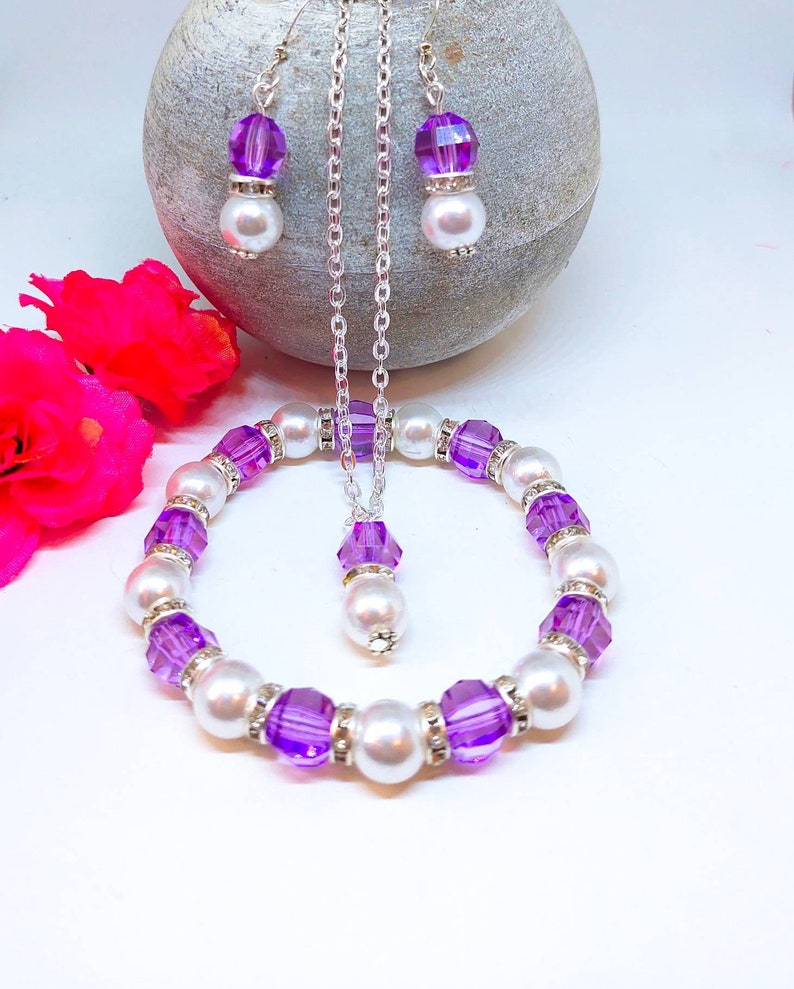 Purple Jewelry Set Bridesmaids Jewelry Summer Gift for Her Etsy