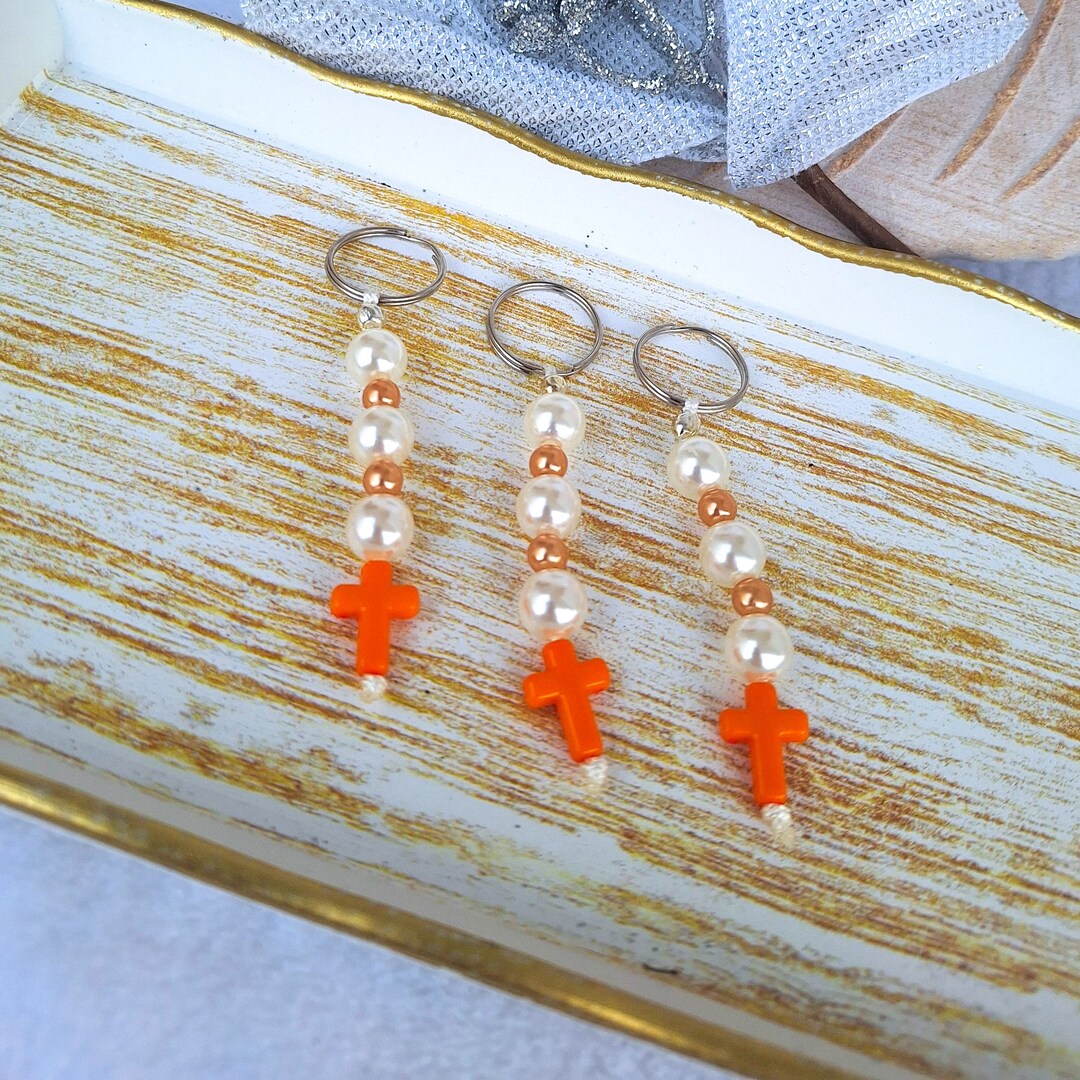 50 Orange Cross Keychains Baptism Favors Gift to Guests, Baptism