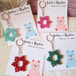 10 llaveros de estrella con forma de tarjeta de regalo de bautizo personalizados / llaveros de estrella de David para invitados con forma de estrella de regalo de bautizo / llaveros de estrella con forma de tarjeta de regalo de bautizo personalizados