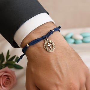 50 Blue Suede Cross Bracelet Favors: Baptism Keepsake - Bulk 50 martirika