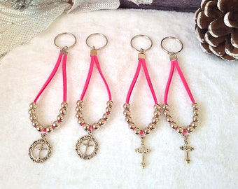 50 hot pink keychain mini rosaries girl baptism keepsakes, Bulk mini rosaries 1st communion memorabilia, Wedding favors for guests