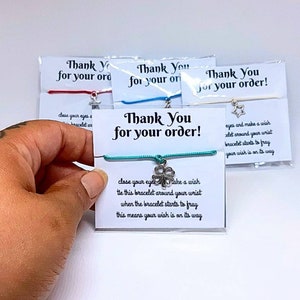 100 dank u voor uw bestelling wens armbanden | Zakelijke bedankjes bulk armbanden | Bulk wens armbanden dank u kaarten string armbanden