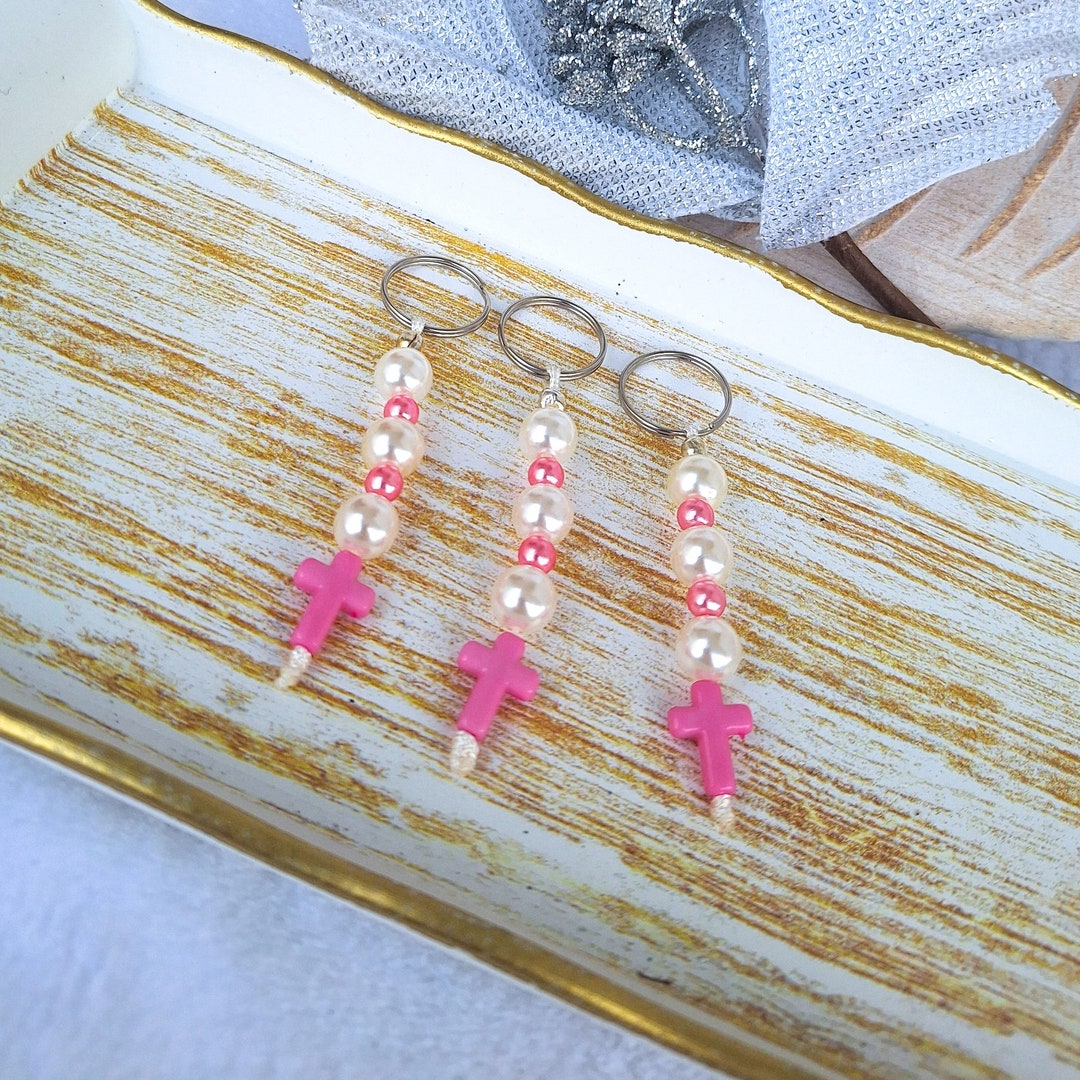 50 Pink Cross Keychains Baptism Favors for Girls, Baptism Favours