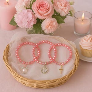 10 pink cross bracelets wedding favors for guests, Sweet 16 party favors/ quinceañera/ first communion gifts, Hot pink bracelets baby shower