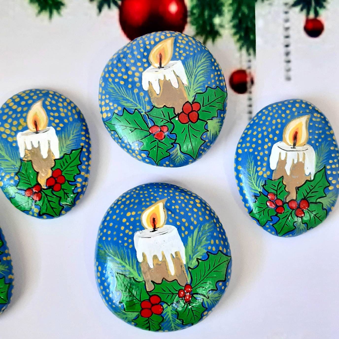 Christmas Santa Head Decorative Hand Painted Rocks, Garden