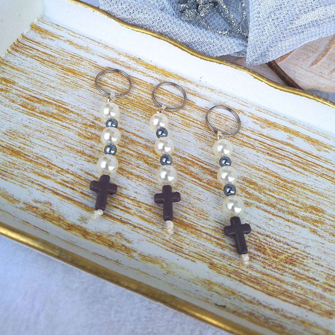 50 Gray Cross Keychains Baptism Favors Gift to Guests, Baptism Favours